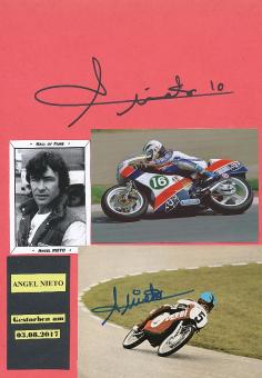 2  x  Angel Nieto † 2017 ESP  13 x Weltmeister  Motorrad Sport Autogramm Foto + Karte  original signiert 