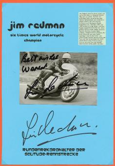 2  x  Jim Redman GB  6 x Weltmeister  Motorrad Sport Autogramm Foto + Karte  original signiert 