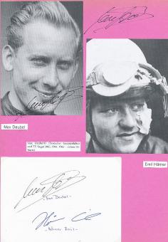 2  x  Emil Hörner † 2003 & Max Deubel  Seitenwagen Gespann Motorrad Autogramm Bild + Karte original signiert 