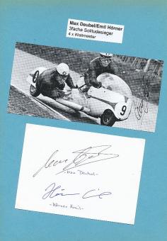 Emil Hörner † 2003 & 2  x  Max Deubel  Seitenwagen Gespann Motorrad Autogramm  Karte original signiert 