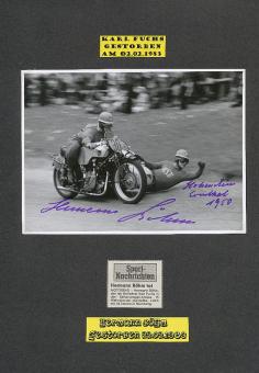 Hermann Böhm † 1983 & Karl Fuchs  NSU Motorrad Seitenwagen Gespanne Autogramm Foto  original signiert 