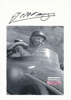 Juan Manuel Fangio † 1995 Argentinien  Weltmeister Formel 1 Auto Motorsport  Autogramm Karte original signiert 
