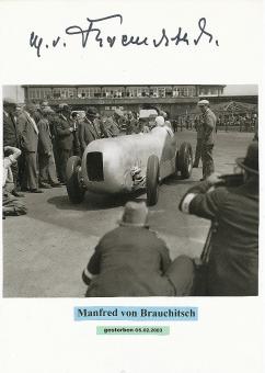 Manfred von Brauchitsch † 2003  Formel 1  Auto Motorsport  Autogramm Karte  original signiert 