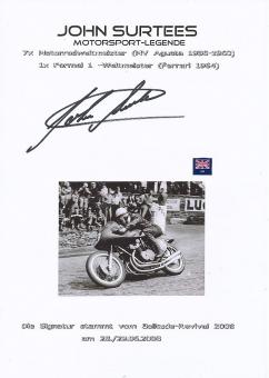John Surtees † 2017  GB  Motorrad Sport Autogramm  Karte original signiert 