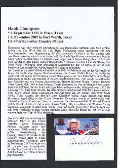 Hank Thompson † 2007  USA Country  Musik Autogramm Karte original signiert 