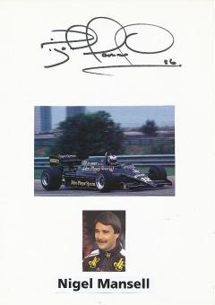 Nigel Mansell  Weltmeister   Formel 1  Auto Motorsport  Autogramm Karte  original signiert 