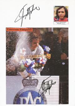 2  x  Emerson Fittipaldi  Brasilien Weltmeister  Formel 1  Auto Motorsport  Autogramm Bild + Karte original signiert 