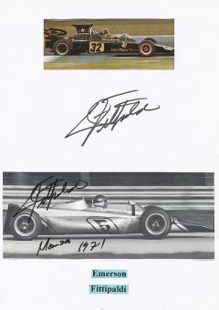 2  x  Emerson Fittipaldi  Brasilien Weltmeister  Formel 1  Auto Motorsport  Autogramm Bild + Karte original signiert 