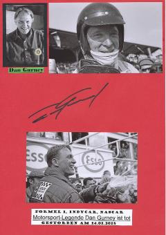 Dan Gurney USA † 2018  Formel 1  Auto Motorsport  Autogramm Karte  original signiert 