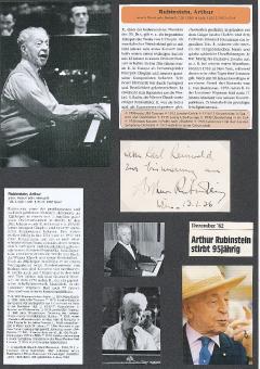 Arthur Rubinstein † 1982 Pianist  Oper Klassik Musik Autogramm Karte original signiert 