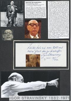 Igor Strawinski † 1971  Komponist Oper Klassik Musik Autogramm Blatt original signiert 