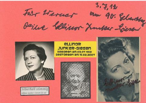 2  x  Ellinor Junker Giesen † 2007  Oper Klassik Musik Autogramm Karte + Bild original signiert 