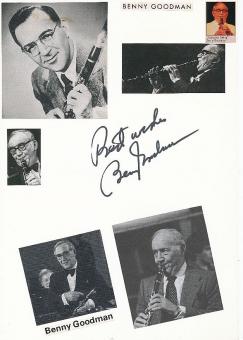 Benny Goodman † 1986  Jazzmusiker Legende  Musik Autogramm Karte original signiert 