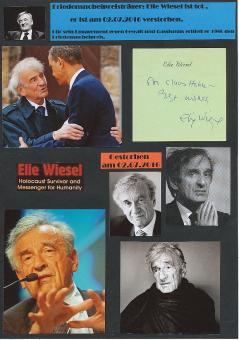 Elie Wiesel † 2016   Schriftsteller Friedenensnobelpreis  Literatur Blatt original signiert 