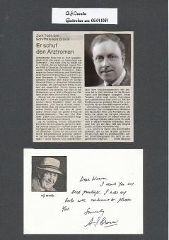 A.J. Cronin † 1981  GB  Schriftsteller  Literatur Karte original signiert 