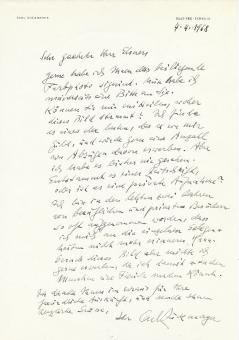 Carl Zuckmayer † 1977  Schweiz  Brief Schriftsteller  Literatur Blatt original signiert 