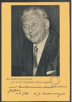 Kurt Georg Kiesinger † 1988  Bundeskanzler 1968  Politik Autogramm Karte original signiert 