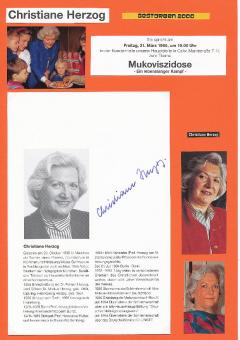 Christiane Herzog † 2000  First Lady  Politik Autogrammkarte original signiert 
