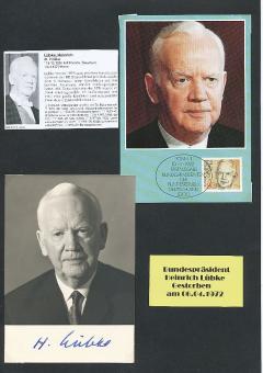 Heinrich Lübke † 1972  Bundespräsident  Politik Autogrammkarte original signiert 