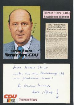 2  x  Werner Marx † 1985  CDU   Politik Autogrammkarte + Karte original signiert 
