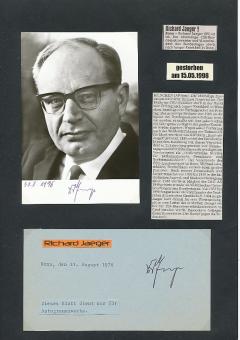 2  x  Richard Jaeger † 1998  Politik Autogrammkarte + Karte original signiert 