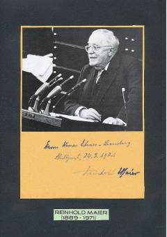 Reinhold Maier † 1971  Ministerpräsident Baden Würtemberg  Politik Autogramm Karte original signiert 