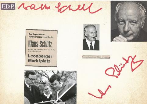 Walter Scheel † 2016 & Klaus Schütz † 2012  Politik Autogramm Karte original signiert 