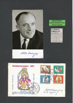 Werner Dollinger † 2008  Politik  Autogrammkarte + Ersttagsbrief 1967 original signiert 