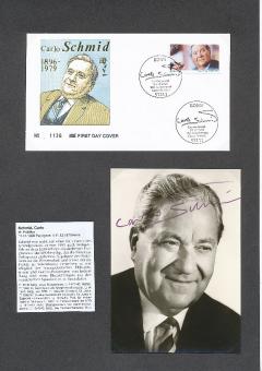 Carlo Schmid † 1979  Politik  Autogrammkarte + Ersttagsbrief 1967 original signiert 