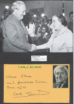 Carlo Schmid † 1979  Politik Autogramm Karte original signiert 