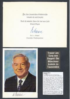 2  x  Alfons Goppel † 1991 Ministerpräsident Bayern  Politik Autogrammkarte + Karte original signiert 