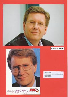 2  x  Christian Wulff   Bundespräsident Politik Autogrammkarte + Foto original signiert 
