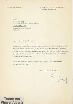 Heinrich Albertz † 1993  Politik Brief  Blatt original signiert 