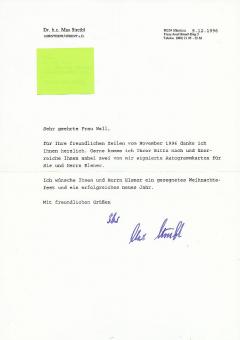 Max Streibl † 1998  Politik Brief  Blatt original signiert 