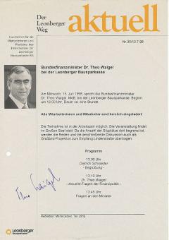 Theo Waigel  Politik Brief  Blatt original signiert 