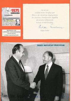 Hans Dietrich Genscher † 2016  &  2  x  Oskar Fischer † 2020  DDR  Politik Autogramm Karte + Foto original signiert 