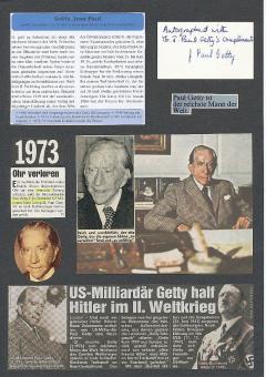 J.Paul Getty † 1976  USA Industrie Milliardär  Wirtschaft Autogramm Karte  original signiert 