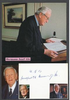 Hermann Josef Abs † 1994  Banker Deutsche Bank  Wirtschaft Autogramm Karte  original signiert 