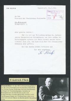 Friedrich Flick † 1972  Flick Konzern Unternehmer  Industrieller  Wirtschaft Autogramm Brief  original signiert 