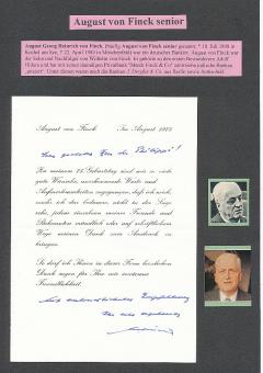 August von Finck senior † 1980  Investor  Bankier  Wirtschaft Autogramm Brief  original signiert 