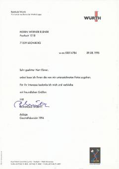 Reinhold Würth  Unternehmer Würth  Wirtschaft Autogramm Brief  original signiert 