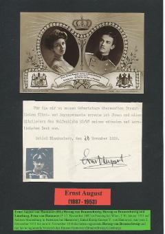 Erns August von Hannover III † 1953  Adel Autogramm Blatt  original signiert 