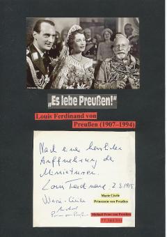 Louis Ferdinand von Preußen † 1944 & Michael Prinz von Preußen & Marie Cecile von Preußen  Adel Autogramm Blatt  original signiert 