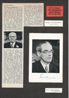 Otto Fürst von Bismarck † 1975 Adel  Autogrammkarte original signiert 