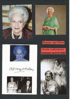 "Begum Aga Khan"  Yvette Blanche Labrousse † 2000  Adel  Autogramm Karte original signiert 