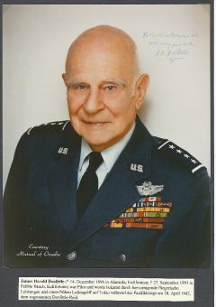 James Harold Doolittle † 1993 USA General Pilot  Militär Autogrammkarte  original signiert 