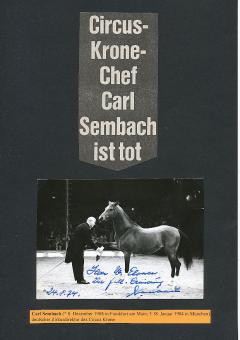 Carl Sembach † 1984  Zirkus Krone Autogramm Foto original signiert 