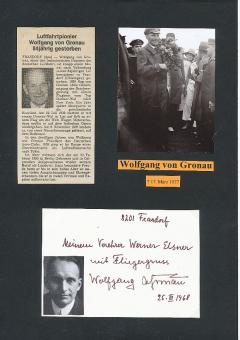 Wolfgang von Gronau † 1977  Luftfahrtpionier Generalmajor Militär Autogramm Karte original signiert 