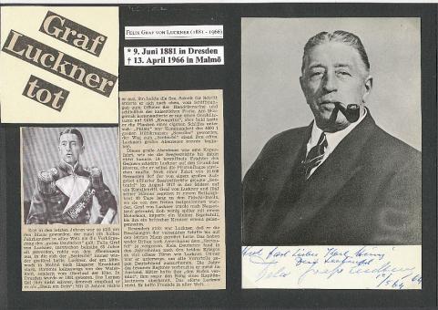 Felix Graf von Luckner † 1966  Seeoffizier  Der Seeteufel Militär  Autogrammkarte original signiert 