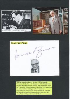 Konrad Zuse † 1995 Erfinder des Computers  Autogramm Karte original signiert 